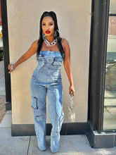 Load image into Gallery viewer, 80s Girl Denim Cargo Jumpsuit