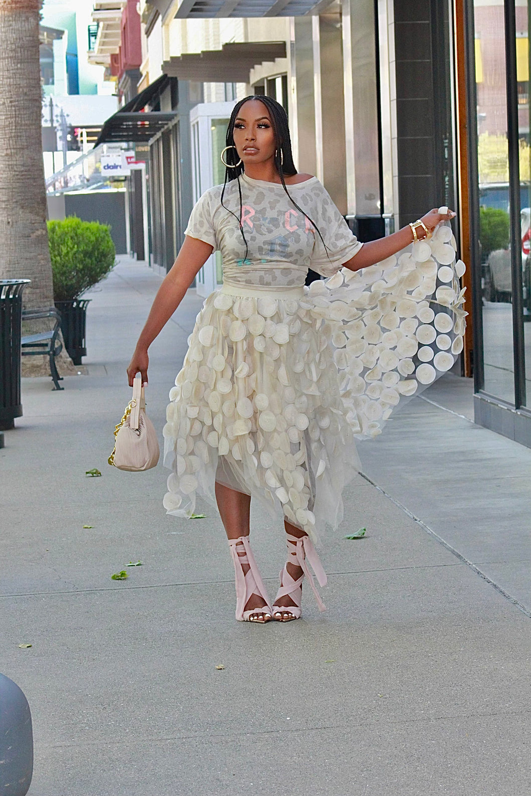 Pretty Petals Tulle Skirt- Beige
