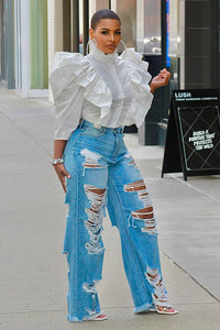 Extra Distressed Wide Leg Jeans