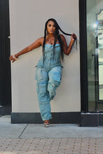 Load image into Gallery viewer, Get It Girl  Denim Cargo Jumpsuit