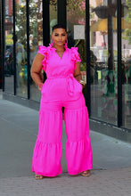 Load image into Gallery viewer, 70s Girl Ruffle Jumpsuit - Fuschia