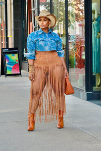 Cropped Denim Button Down Top