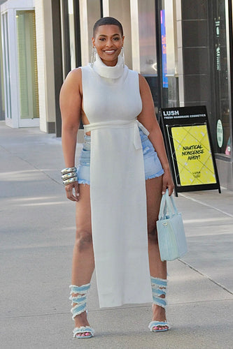Turtle Neck Maxi Scarf- Ivory