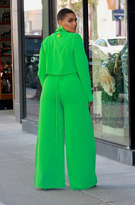 High Waisted Extra Wide Leg Trousers- Kelly Green