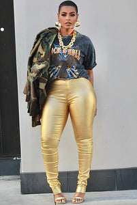 Metallic Skinny Jeans- Gold
