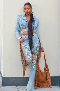 She's A Rider Suede Fringe Jeans